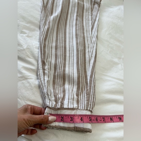 Per Se | Women's SZ M | Khaki White Thin Stripe Pull On Drawstring Linen Jogger - Picture 8 of 8